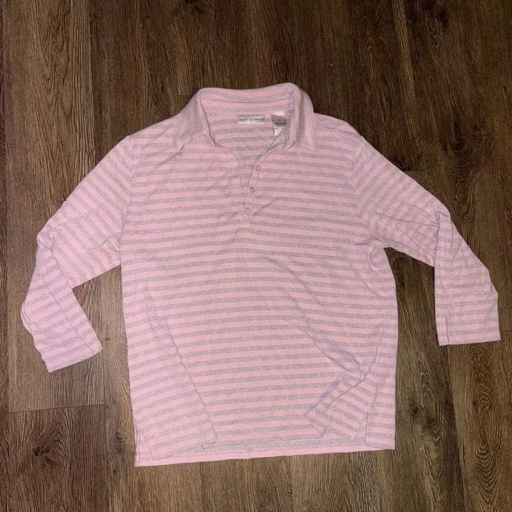 Pink and sparkly grey striped long sleeve polo shirt - Picture 7 of 7
